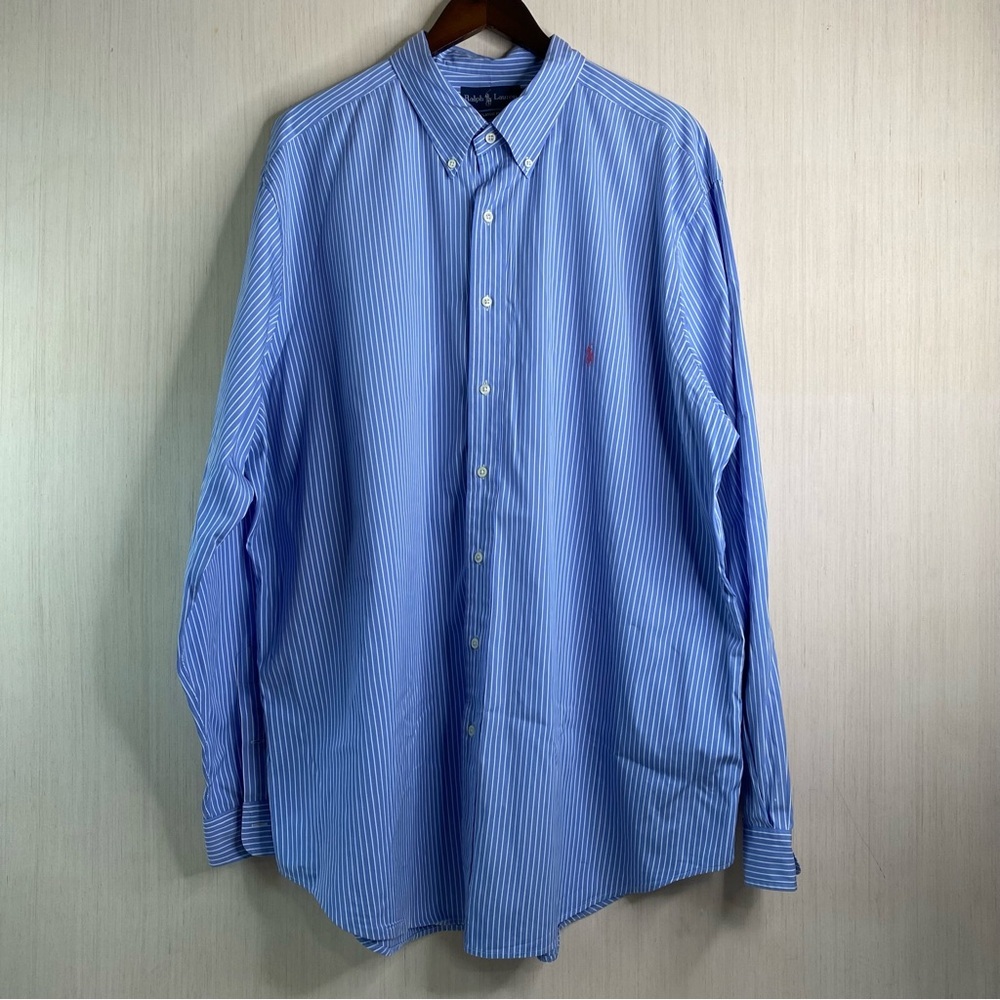 Ralph Lauren Men’s Classic Long Sleeve Blue/White Stripe Button-Down Shirt 2XLT